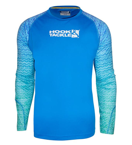 Hook & Tackle Aqua Green Tuna Texture L/S UV Crew Fishing Shirt