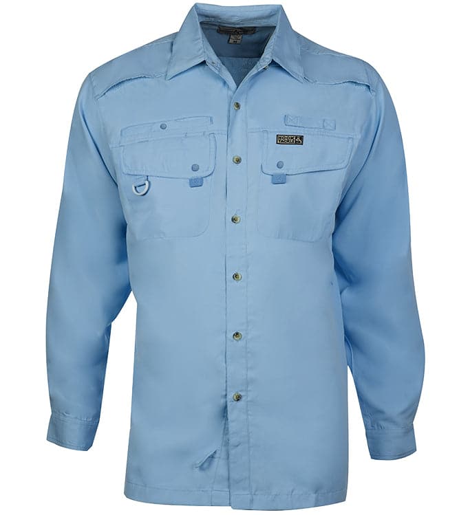 Trophy Wear Men Fishing Shirt XL Light Blue Long Roll Tab Sleeve Pockets  Vented