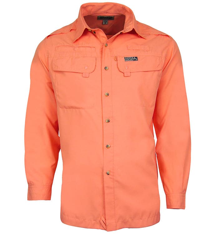 L.L. Bean Vented Fishing Shirt Mens Medium Roll Tab Sleeve Flap Pockets  Peach M