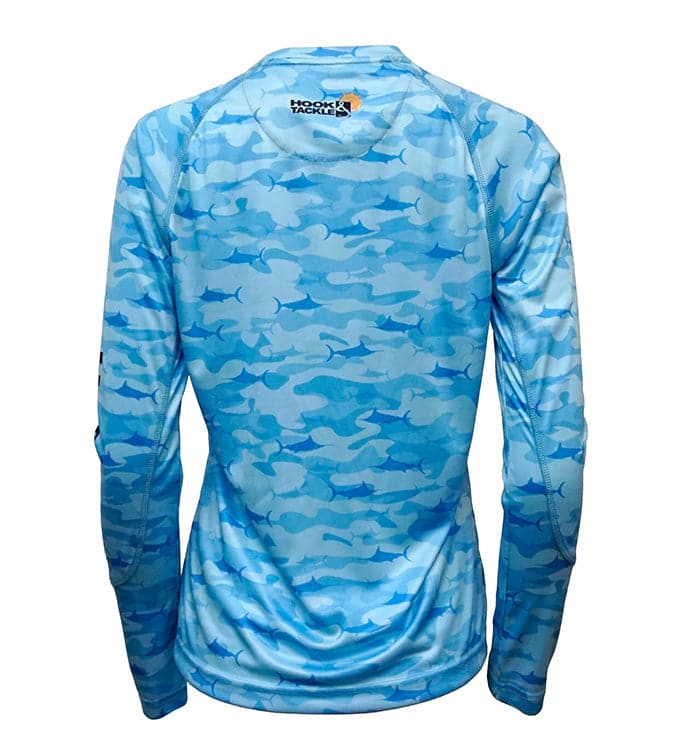 Custom Blue Fish Camo Fishing Shirt - Chinese Collar