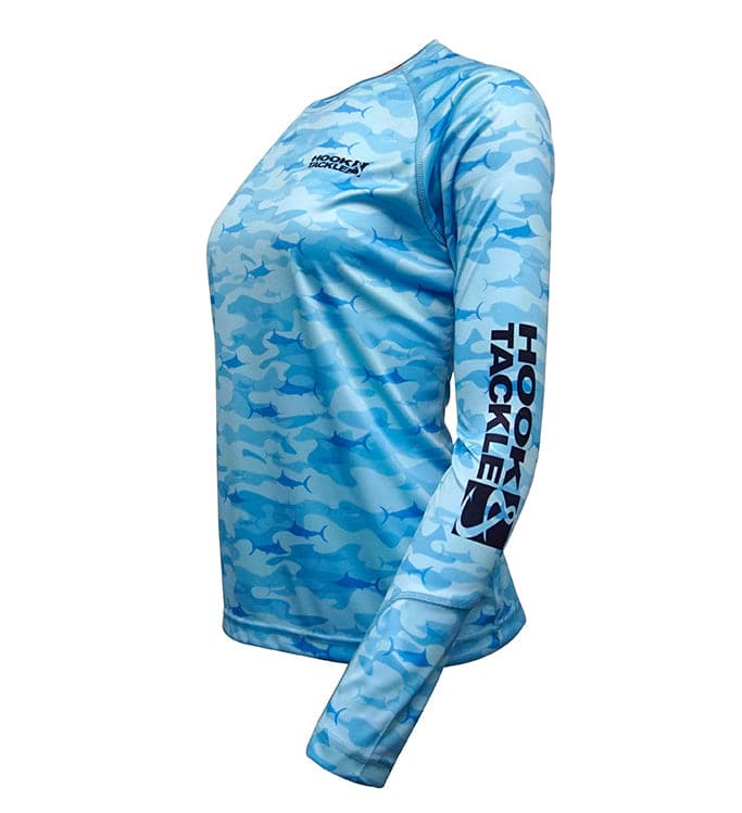 Fish on blue sea water camo Custom Name performance long sleeve fishing  shirts uv protection NQS3652 - Lon…